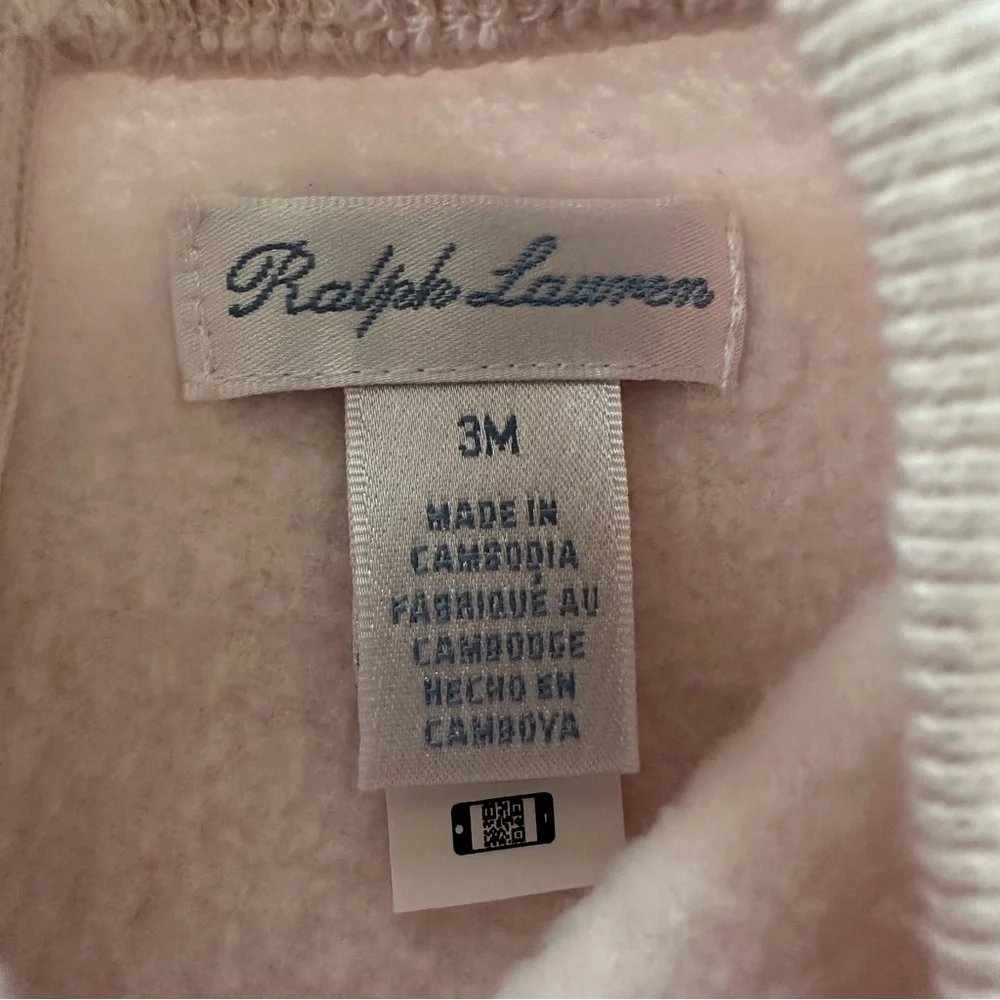 Ralph Lauren 3 Months Baby Girl Light Pink Polo Teddy Bear Romper Flag